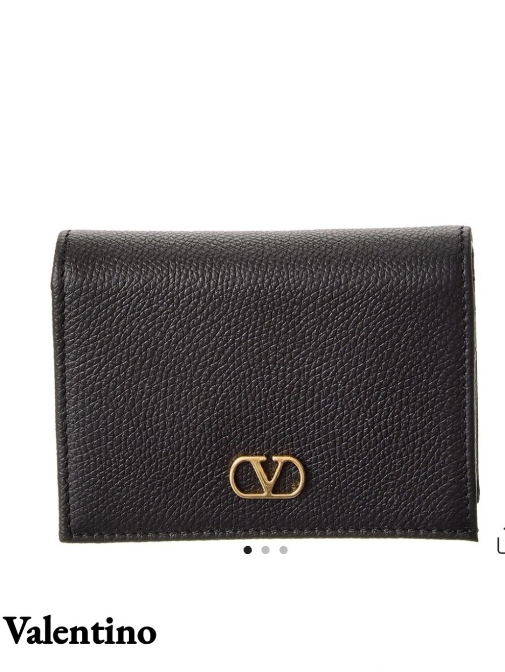 Valentino Black Pebbled Leather Card Wallet with Gold VLogo